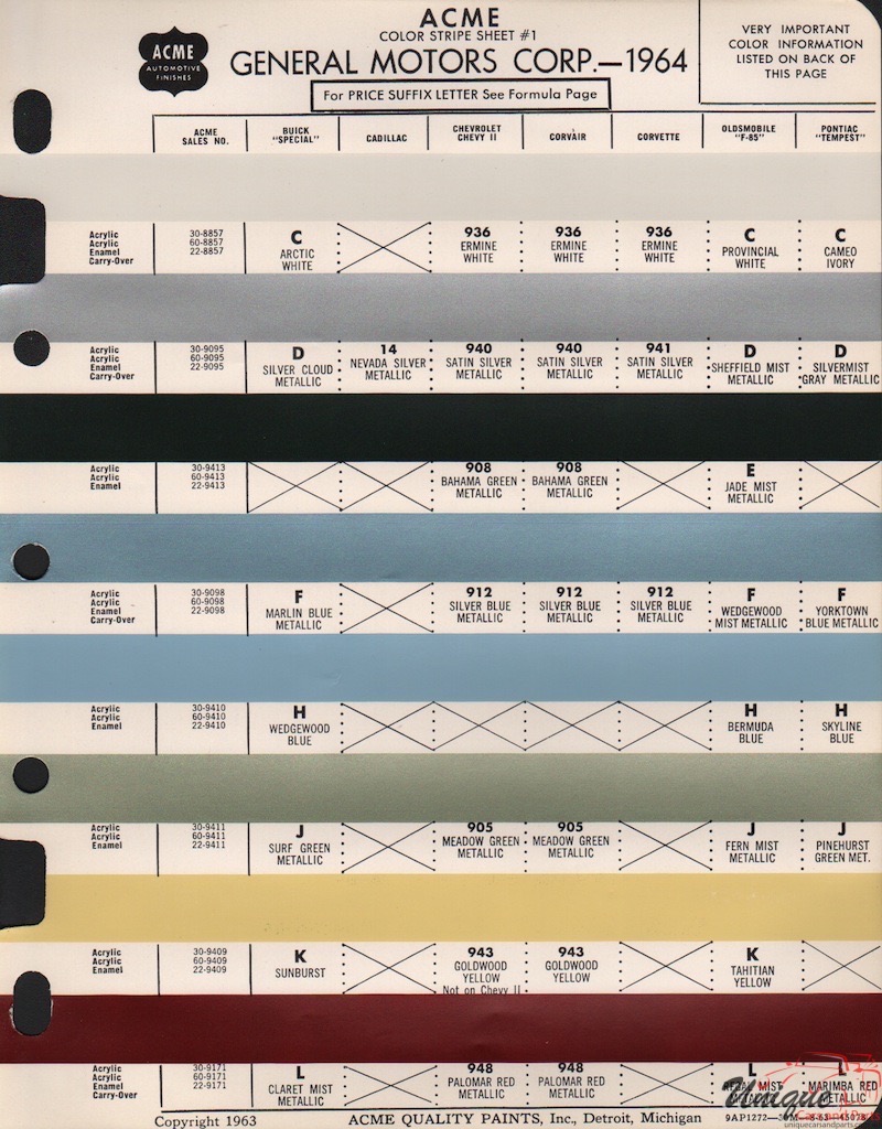 1964 General Motors Paint Charts Acme 1